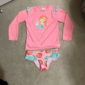 Girls Size Large 6-8 Mermaid Swim Set with long sleeve rash guard and bottoms.